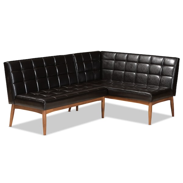 Baxton Studio Sanford Mid-Century Dark Brown Faux Leather and Walnut Brown Wood 2-PC Dining Nook Banquette Set 184-11343-Zoro - main